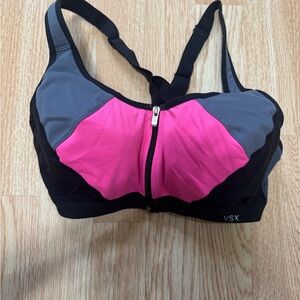 VSX  knockout Pink and Gray Sports Bra with Front Zipper and Racerback